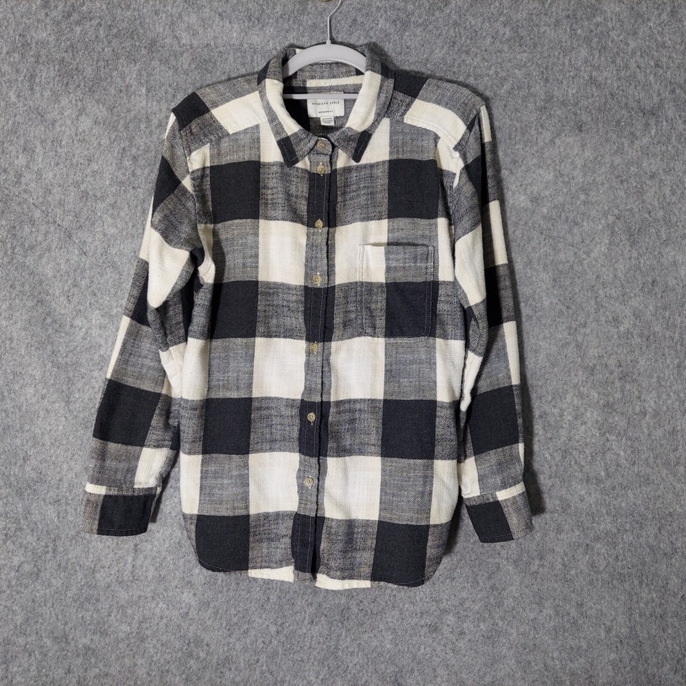 American Eagle Women Shirt Xs Boyfriend Flannel Plaid Western Preppy Casual